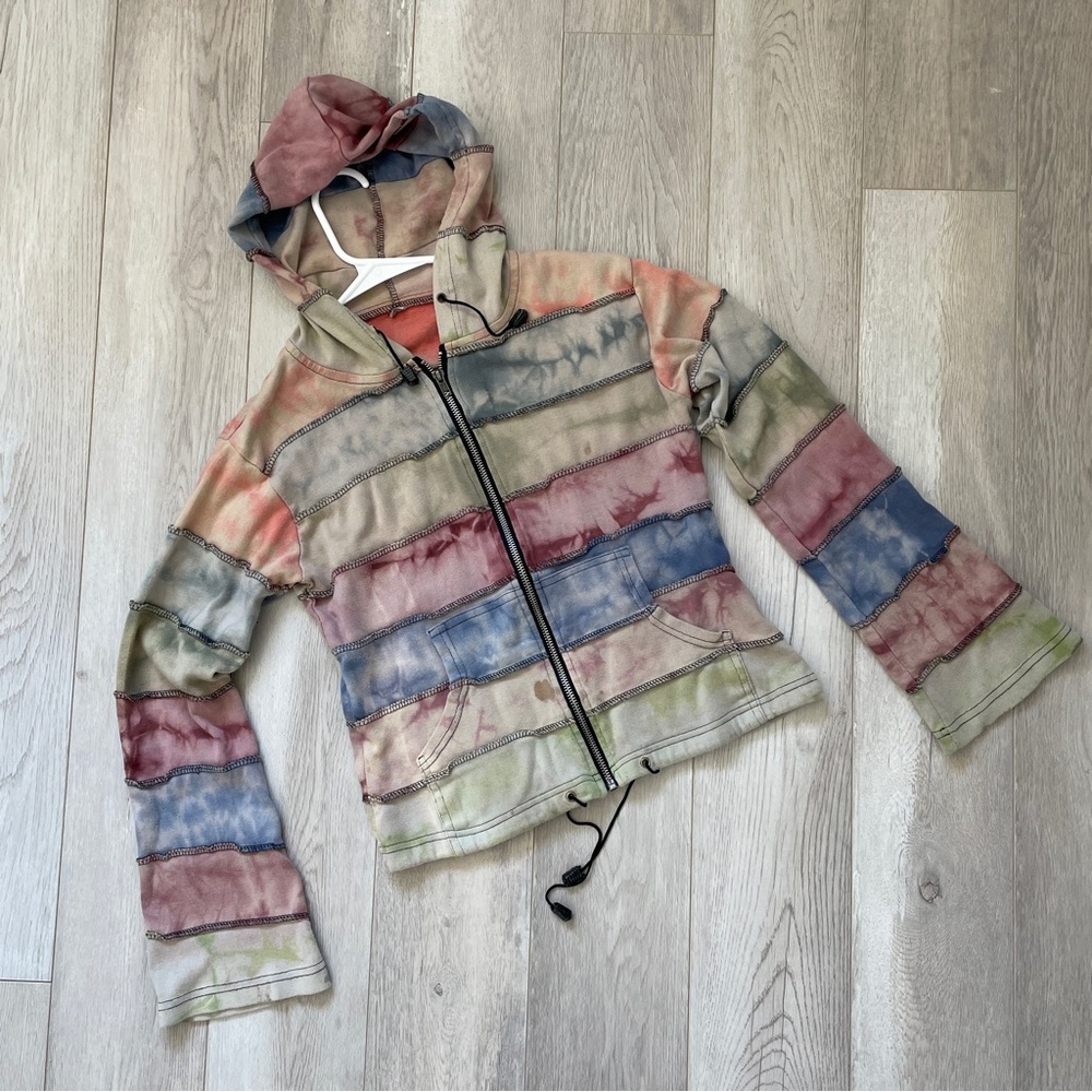 Nepal Patchwork Jacket Cotton Striped Hooded Zip … - image 1